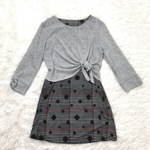 Light Gray Overlay Top Over Checkered Sheer Blouse - Picture 2 of 6